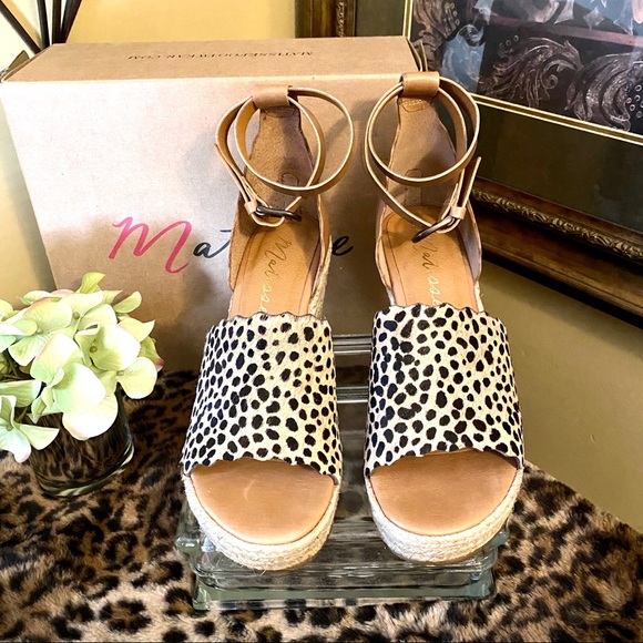 Matisse tan leather & calf hair leopard wedge sandals  Size:9 - Picture 5 of 8